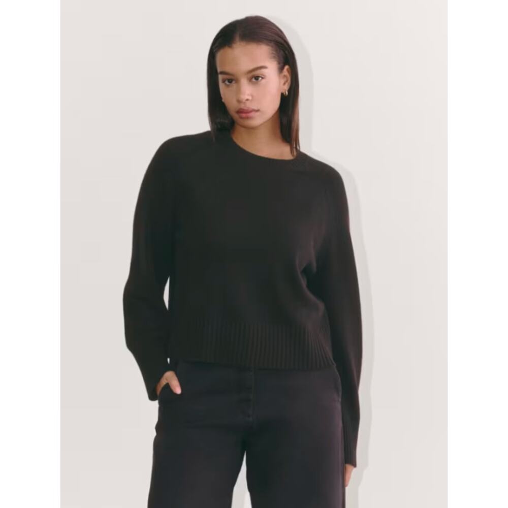 EVERLANE Women's The Boxy Crew in Cashmere Sweater Small Black Long Sleeve